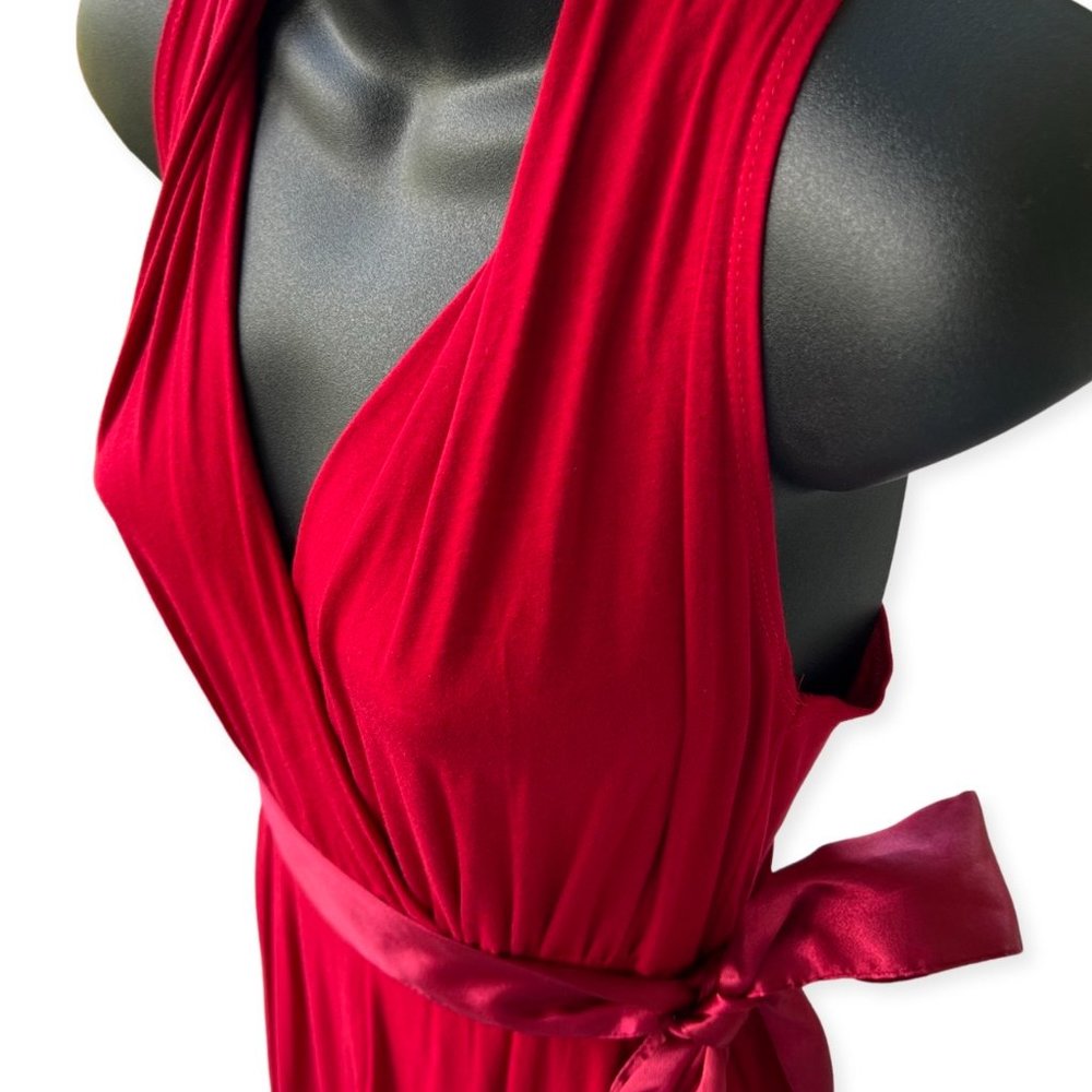 🌸4/$50🌸 Red Halter Wrap Cocktail Dress Satin Sash Lined Bubble Hem - Picture 2 of 13